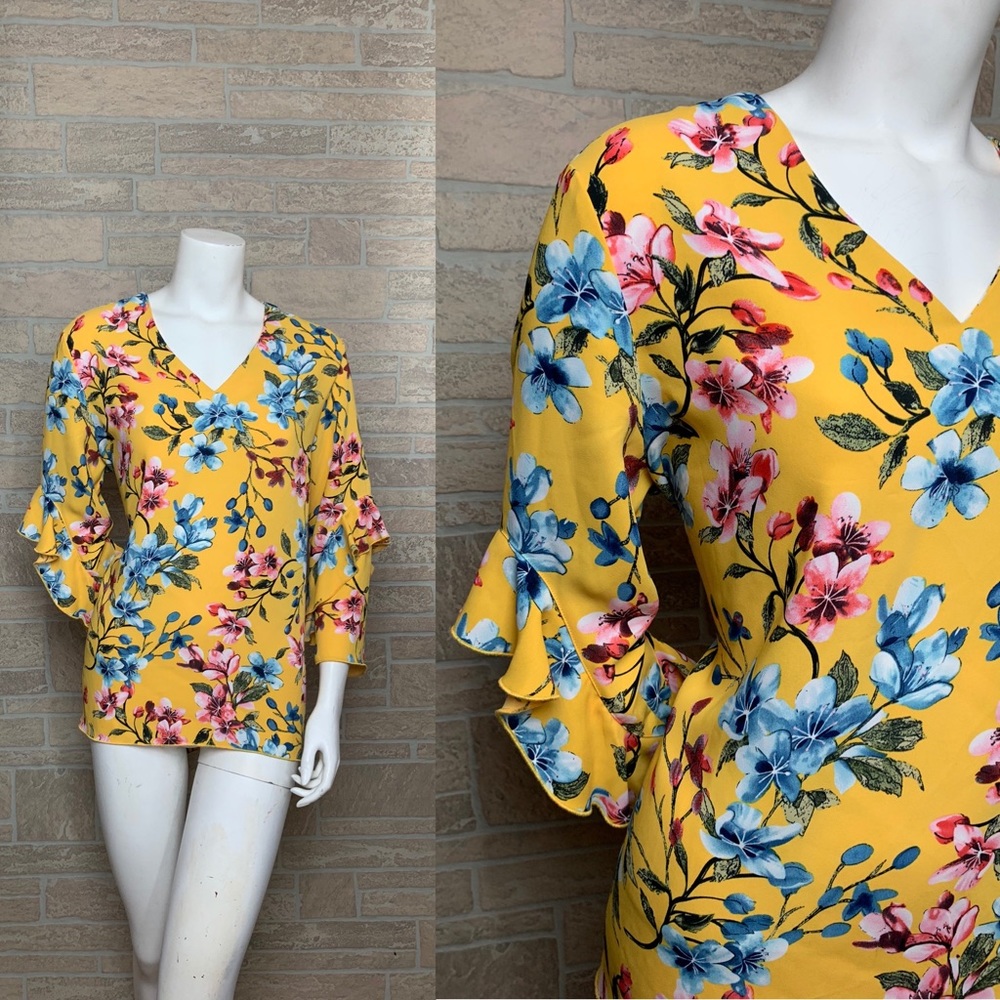 JOHN MARK Floral Ruffle Sleeve Blouse Size Large